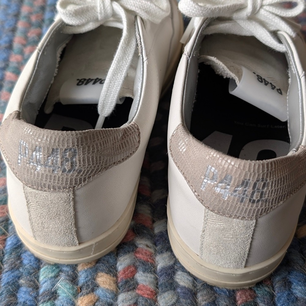 P448 John Low Top Sneakers White Leather Suede Toe Lace Up Womens 36 - Picture 4 of 8